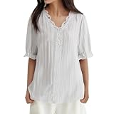 Damen-Top mit Spitze, V-Ausschnitt, modisch, lässig, mit Cut-Outs, kurzärmelig, Business-Top 2 V Shirt Herren (White, S)