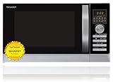 SHARP 843 INW Mikrowelle mit Grill & Heißluft – 25 L, 900 W, 10 Automatikprogramme, Edelstahl-Garraum, LED-Display, Kindersicherung, Energiesparmodus, Silber/Schw