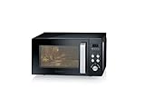 SEVERIN 3-in-1 Mikrowelle mit Grill und Heißluftfunktion bis 200°C, Minibackofen inklusive Vorheizfunktion, mit antihaft-beschichtetem Pizza-Teller, schwarz, MW 7752