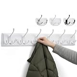 LARHN Garderobenhaken Weiß - Garderobenleiste Weiß mit 6 Haken - 59 cm - Kleiderhaken Wand - Wandgarderobe für Flure, Garderoben, Schlafzimmer und B
