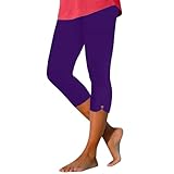 Nquwgumh Knielange Leggings für Damen, Übergröße, leger, Sport, bedruckt, Yogahose, formende Leggings für Damen, UK-Hose, Baumwoll-Leggings für Damen, hohe Taille, violett, XXL