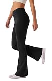 Glacspyg Yogahose Damen High Waist Schlaghose Bootcut Flared Leggings Bauchtraining Elastische Freizeit Laufhose Schwarz 2XL