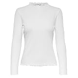 ONLY Damen Dünnes Langarm Shirt | Geripptes Stehkragen Basic Longsleeve ONLEMMA | Gewelltes Oberteil, Farben:Weiß, Größe:S