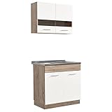 Homestyle4u 2323, Küche Küchenzeile Küchenblock Eiche Holz Weiß Einbauküche Single Küchen Schränke 80
