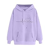 Damen Hoodies Sweatshirts – Damen Essentials Hoodie Lange Ärmel Personalisiertes T-Shirt Herzschlag Gedruckt Warm Verdickung Outfit Thermo Fleece Tops Casual Lose Kapuzen-Sweatshirt Herren D