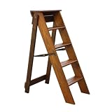 Klapptritt aus Walnussholz, Leiter für Erwachsene, 5 Stufen, stabiles Holzdesign, kompakt und tragbar, ideal für Zuhause und Bü