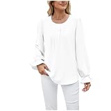 Zeiayuas Damen Elegant Oberteile Casual Blusenshirt Tshirt Tops Einfarbiges Rundhals Langarm Lose Top Lose Pullover Top Elegant Puffärmeln Vintage Longshirt Langarmshirt Modisches Damenb