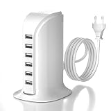 POANES 50W USB Ladegerät Mehrfach 6 Port USB Netzteile Handy Ladestation Weiß Steckdose für iPhone 15/14/13/12 Pro Max/Samsung Galaxy/Huawei/HTC/LG