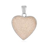 Cavill Drusen Achat Anhänger Herz Silberanhänger 925 Sterling Silber 17 Karat Herzschliff Schmuck Frauen Indonesien Modern Eleganter Rosa-Beige Glitzereffekt 35x23