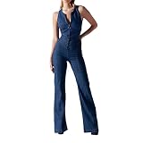 Denim-Playsuit für Damen, rückenfrei, hohe Taille, ärmellos, Overalls mit Taschen und Reißverschluss, eleganter Büro-Arbeits-Strampler, sexy V-Ausschnitt, modischer Body, Einteiler mit H