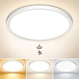 NIBSHOOM LED Deckenlampe mit Bewegungsmelder, 22cm 18W 3000K/4000K/6500K IP44 Wasserdicht Deckenleuchte Innen für Flur Bad Treppe Balkon Garag