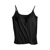 Dyhxuan Damen Tank Top mit BH Sexy Spaghetti Top Einfarbig Unterhemden Seitenfalten Cami Oberteile Basic Camisole Modal Tanktops Bequem Trägertop Unterw