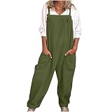 Latzhose Damen Sommer Lang Baumwoll Leinen Jumpsuit Oversize Cargohose Arbeitshose Einfarbig Einteiler Overall Ärmellos Breite Bein Bib Hose mit Tasche Spielanzug StrampelhöSchen Hosenanzug
