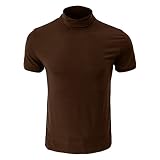 Männer von Männern mit hohem Hals-Sport schlanker T-Shirt-Pile-auf-Pile-Kragen mit kurzem Ärmeln Schweiß, atmungsaktivem T-Shirt (Kaffee 1 pc,L)
