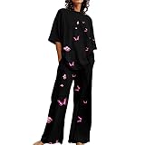 Mode Anzug Für Frauen Sommer O Neck Lose Kurzarm Floral Print Top Shirt Mit Hosen Große Größe 2 Stück Set Zweiteiliger Freizeitanzug
