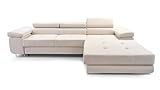 FurniShop24 Ecksofa mit Schlaffunktion und Bettkasten - Eckcouch L-Form mit Bewegliche Kopfstützen, Klappsofa - Schlafcouch zum Wohnzimmer, Modern Design Schlafsofa Nolan Mini (Beige, Right)