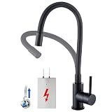 Auralum Niederdruck Armatur Küche Schwarz, Flexibler Wasserhahn Küche 3 Anschlüsse, Küchenarmatur Niederdruck 360° Drehbar, Mischbatterie Küche für Boiler, Spültischarmatur mit H