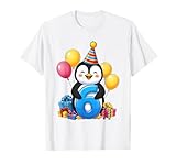 Süßes Pinguin Geburtstagsdesign Zahl 6 für Kinder T-S
