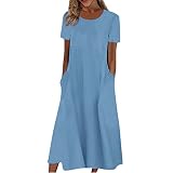 Kleider 60Er Jahre Stil Petticoat Kleid Rot Sommer Kleider V-Ausschnitt Gestreifter Druck Swing Kleid A Linien Sommerkleid Kurzarm Maxikleid Bleistiftrock Damen (Blau, XL)