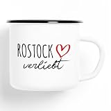 huuraa Emaille Tasse Rostock verliebt Geschenk Kaffeebecher Vintage 300ml Rostock Geschenk