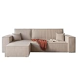 lukmebel - Eck-Sofa mit Schlaffunktion und Bettkasten - Schlafcouch Schlafsofa aus weichem Stoff - Eckcouch Schlafsofa L-Typ Carlos, 244x83x142 cm Grau - Ottomane: 70 cm (Poso 02 - Beige)