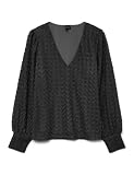 VERO MODA Damen Vmbecca Ls V-Neck Lace Top JRS Noos, Black, X-Larg