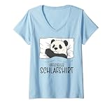 Damen Offizielles Schlafshirt Panda, Schlafanzug & Nachthemd Panda T-Shirt mit V