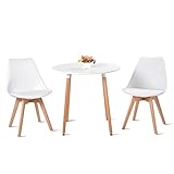 H.J WeDoo Esstisch mit 2 Stühle Essgrupp Holztisch und Weiß Skandinavisches Stuhl Esstisch Set für Esszimmer Küche 80