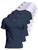 Comfneat Herren 6-Pack Unterhemd 100% Baumwolle Kurzarm T-Shirt mit V-Ausschnitt (Navy+Light Grey Melange 6-Pack, XL)