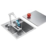 TYYCKJ Einbauküche aus Edelstahl mit Faltbarer Wasserhahnabdeckung, kompakt, Mini für Wohnmobil, Restaurant, Bar, Heimgebrauch, Geschirrspülbecken für kleine Räume (Silber, 32 x 43 x 23 cm)