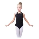 HWJFDC Ballettanzug Schwarze Spitze Mesh Ballett Trikots Mädchen Kurze Langarm Ballett Kleidung Dancewear Gymnastik Trikots(XXL 115cm to 125cm)
