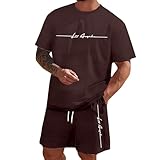 Herren Zweiteiliges Outfit Set mit Kurzarm T-Shirt Shorts Erotischem Print Männermode (Brown, L5)