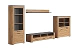 trendteam smart living - Follow - Wohnwand - Eiche/Anthrazit - Wohnzimmer Komplett-Set mit Vollauszug-Schubladen - (BxHxT) 409 x 199 x 50 cm - Wohnzimmer Möbel mit edler Grauer Rückw