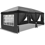 Bonnlo Faltpavillon 3 x 6 m, Wasserdicht, Sonnenschutz, Stabil Gartenzelt (Schwarz mit 4 Seitenwänden)
