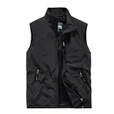 Herren-Arbeitsjacke, solider Stehkragen, Tasche, Reißverschluss, Herrenmäntel, Tanks, ärmellos, Freizeitjacke, leicht und atmungsaktiv, Herren-Motion-Oberbekleidung (M-5XL) H-725, Schwarz, Dunkelblau,