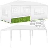 tectake® Pavillon 3x6, Pavillon mit 5 abnehmbaren Seitenteilen mit Fenstern, wasserdichte Plane mit UV-Schutz, inkl. Spannseile & Heringe, Partyzelt für Garten Party Festival Event Hochzeit - weiß