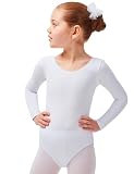 tanzmuster ® Ballettanzug Mädchen Langarm - Lilly - aus Baumwolle, Ballettbody Kinder Ballett Trikot in weiß, Größe 128/134