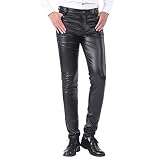 Generisch Jogginghose Herren Freizeithose Herren schmal geschnittene Lederhose Leggings Farbe elastisch Trend Motorrad Lederhose (Black, 32/L)