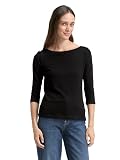 TOM TAILOR Damen Basic T-Shirt mit 3/4-Arm, 14482 - Deep Black, L