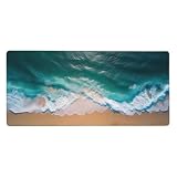 Groß Mauspad XXL 1600x800x3mm, Schreibtischunterlage Strand Mousepad Artistic Curve Vernähte Kanten Anti-Rutsch, Blau Mauspad Gaming für PC, Laptop Verbessert Präzision und Geschwindigkei t-2016