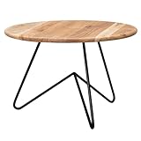 FineBuy Couchtisch 60x39,5x60 cm Akazie Massivholz/Metall Sofatisch, Design Wohnzimmertisch Rund, Kaffeetisch Massiv, Kleiner Tisch W