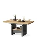 All4All Couchtisch Leo 120x75 cm - Wohnzimmertisch Höhenverstellbar - Esstisch mit Ablage und Schublade - Ausziehbar bis 180 cm - Esszimmertisch - Modern - Artisan Eiche + Anthrazit 05