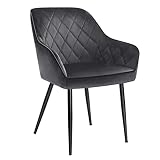 SONGMICS Esszimmerstuhl, Sessel, Loungesessel, mit Armlehne, Bezug aus Samt, Metallbeine, bis 110 kg belastbar, für Esszimmer, Küche, Wohnzimmer, Schlafzimmer, grau LDC088G01