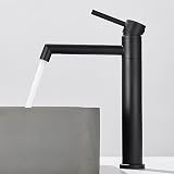 Ulytid Waschtischarmatur Hoch, Wasserhahn Bad Waschtisch Armatur mit Auslauf Höhe 204 mm Aufsatzbecken Wasserhahn 360° Schwenkbar Einhebelmischer Matt Schw