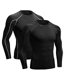 Niksa 2er Pack Herren Kompressionsshirt Funktionsshirt Langarm Sportshirt Fitnessshirt Männer Atmungsaktiv Laufshirt für Running Jogging Gym, Schwarz, Schwarz-grau, XL