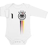Shirtgeil Baby Body Langarm Deutschland Fußball EM Weihnachten Trikot Fußball Geschenk 0-3 Monate Weiß