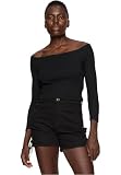 Urban Classics Damen Ladies Off Shoulder Rib Longsleeve T-Shirt, Black, M