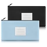 Banktaschen Aus Kunstleder Banktasche Gjinxi 28x16cm Feuerfeste Taschen Kleine Geldtasche Geldtasche Pu-Leder Etikett Geldbeuteltasche für A5 Dokumente Geldmappe MüNzen Kosmetika(Schwarz/Aquablau)