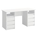 KOMTO Schreibtisch mit Schubladen - Oslo 140 x 60 x 74 cm Moderner Schreibtisch Weiß Bürotisch Computertisch Arbeitstisch Büro PC-Tisch Kinderschreibtisch mit S