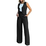 Damen Hosenanzug Elegant Business Anzug Blazer Hose 2-teilig Set Zweiteiler Slimfit Hosen + Weste Mode 2 Teiler Festlich Sportlich Streetwear Formal Festlicher S